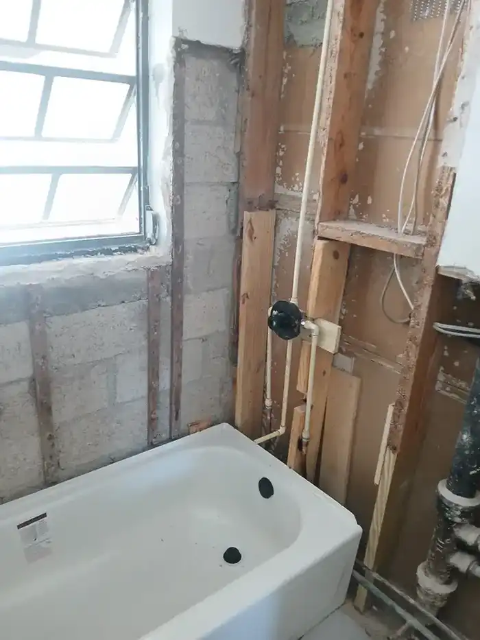 Bathroom rough-in plumbing with new tub and shower valve